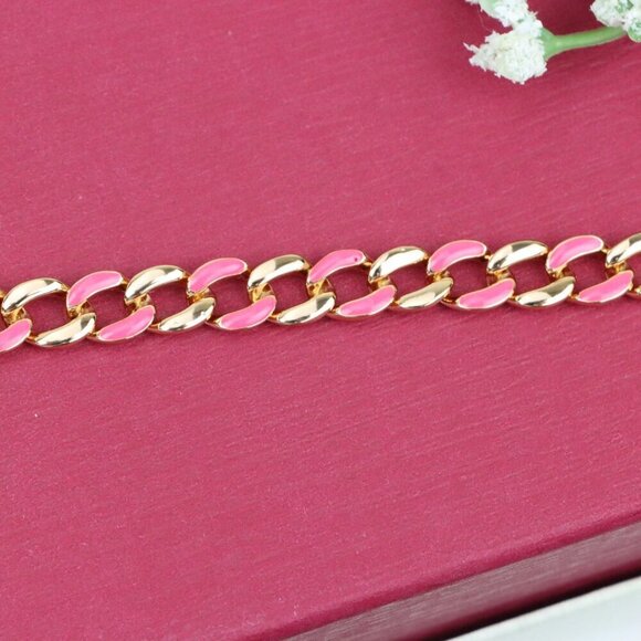 "Rose Gold Pink Enamel Chain Link Bracelet, Bold and Trendy Design, XPBL0757 - Picture 10 of 12